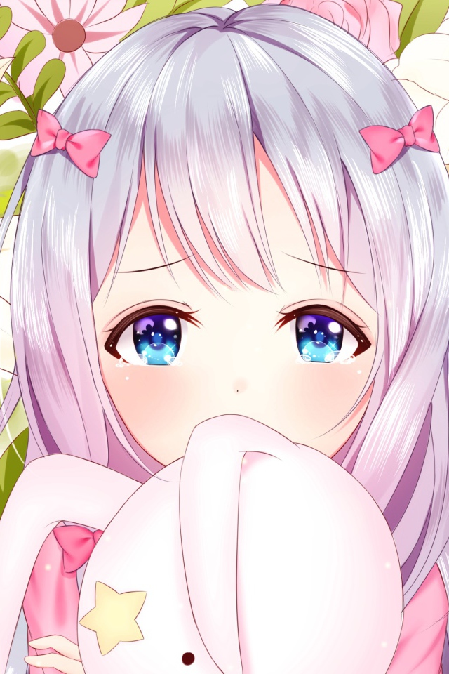 Красивая девушка аниме Эроманга-Сэнсэй с голубыми глазами