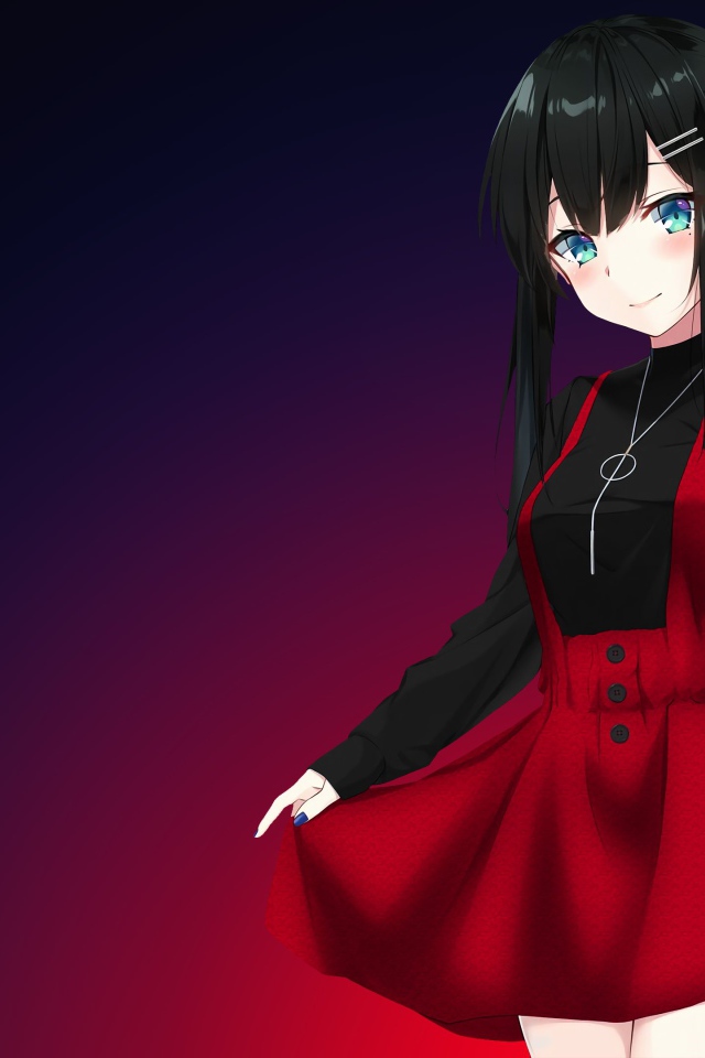 Голубоглазая девушка аниме на фиолетовом фоне