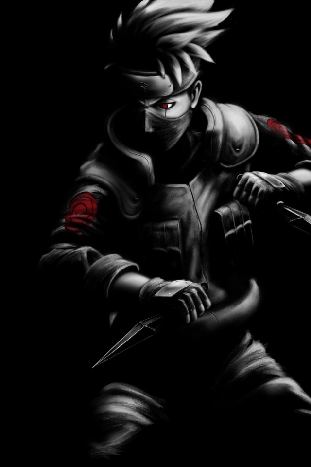 Персонаж Какаси Хатакэ на черном фоне аниме Наруто