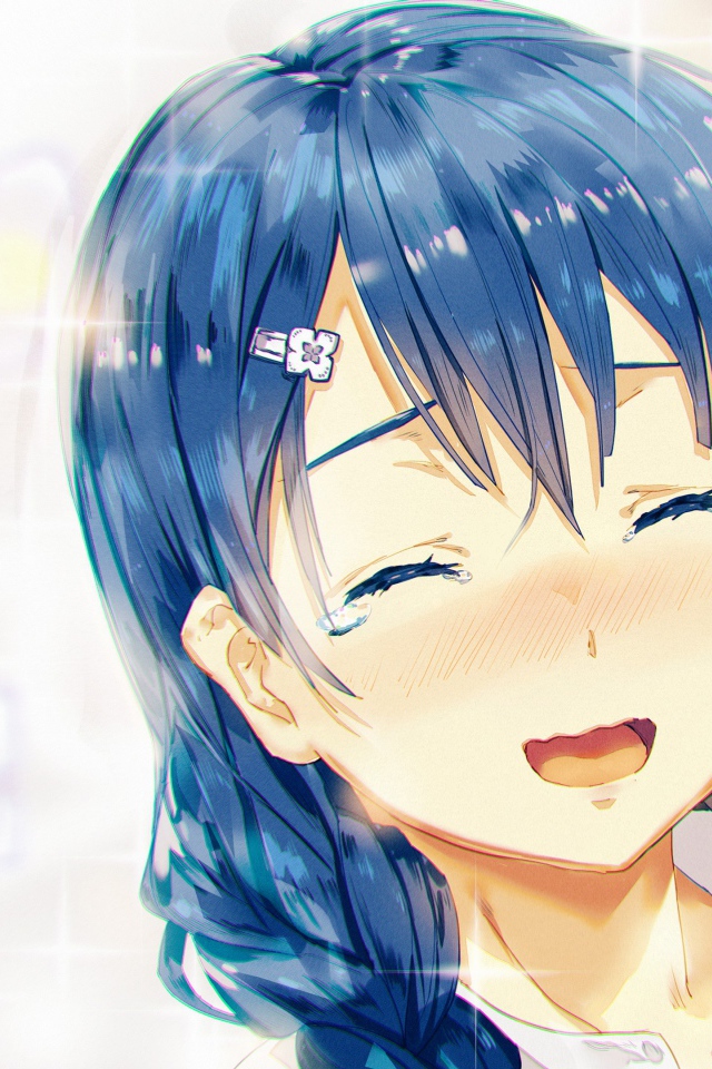 Девушка аниме Megumi Tadokoro с синими волосами