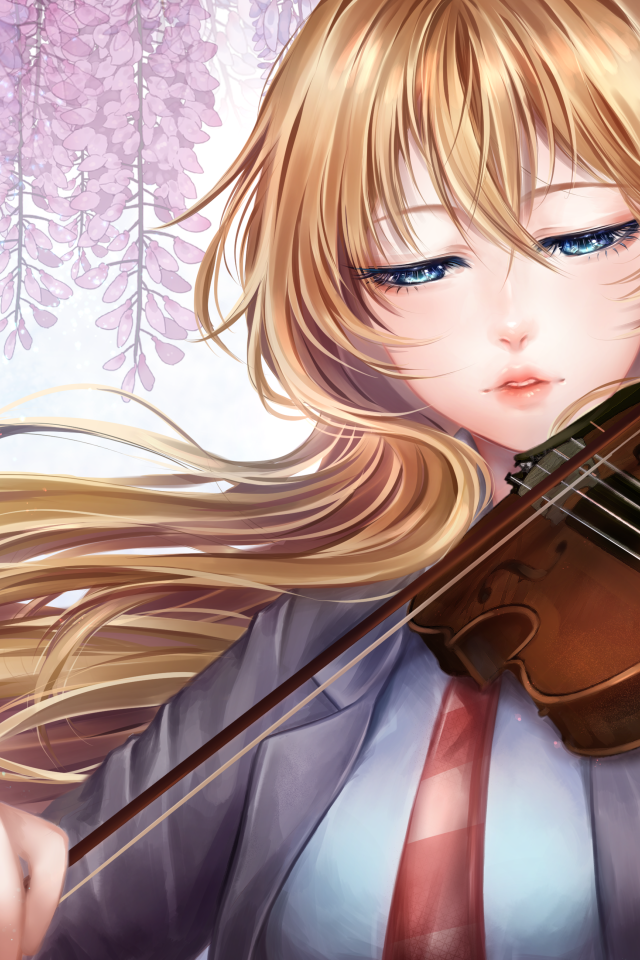 Персонаж Каори Миязоно со скрипкой аниме Твоя апрельская ложь