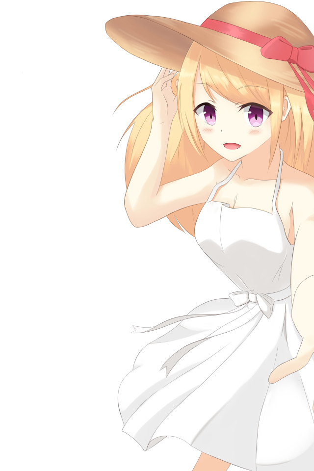 Девушка в белом платье со шляпой на голове аниме Оригинал
