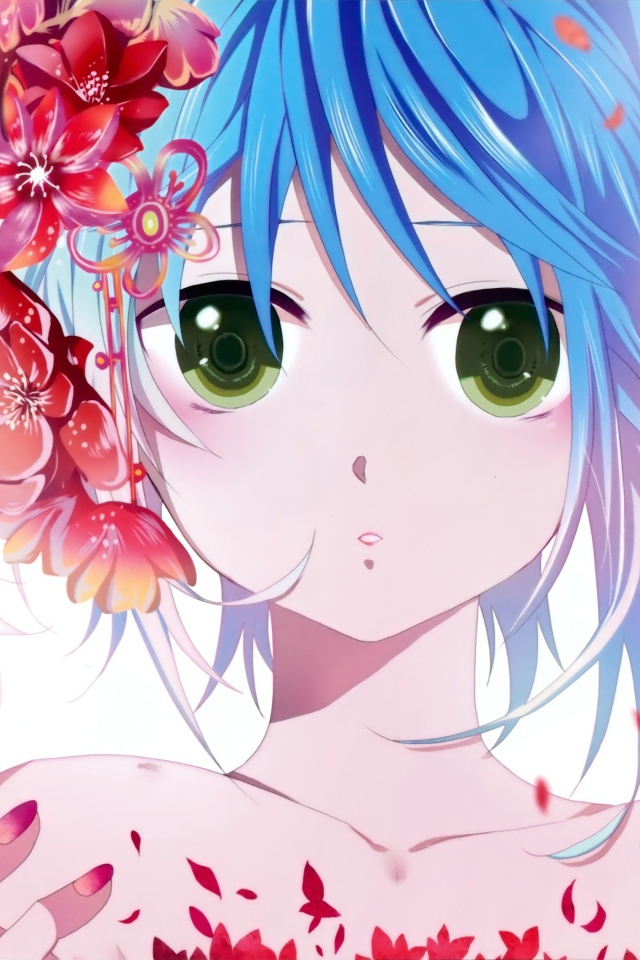 Девушка с цветами в волосах аниме Вокалоид