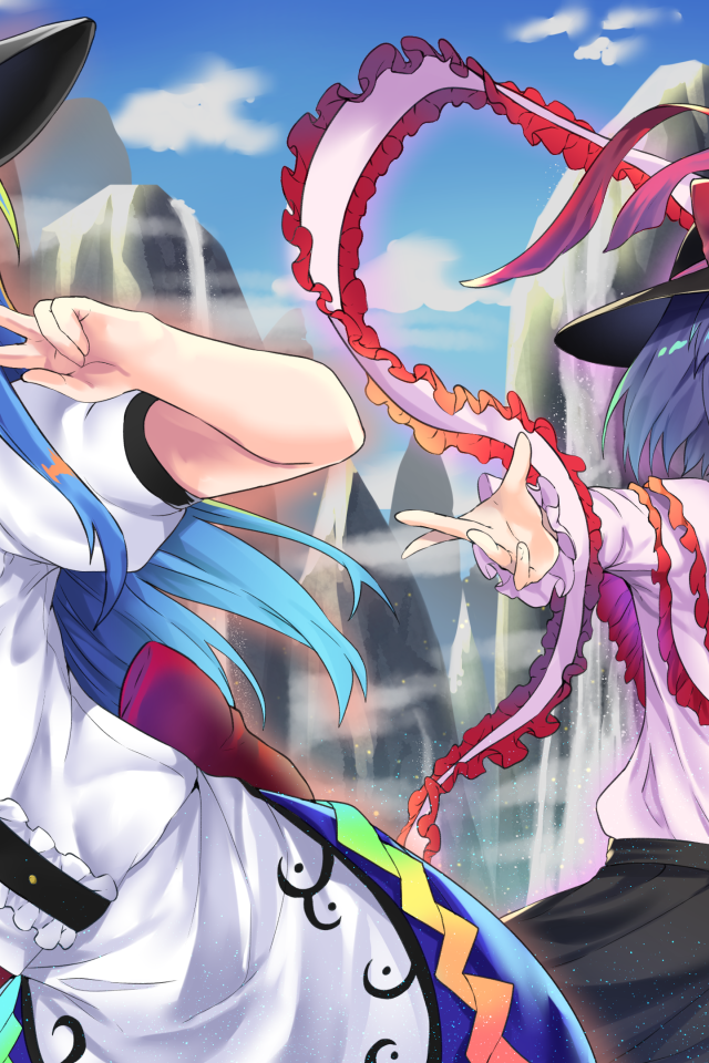 Две девушки Ику Нагаэ и Тэнси Хинанави персонажи аниме Тохо