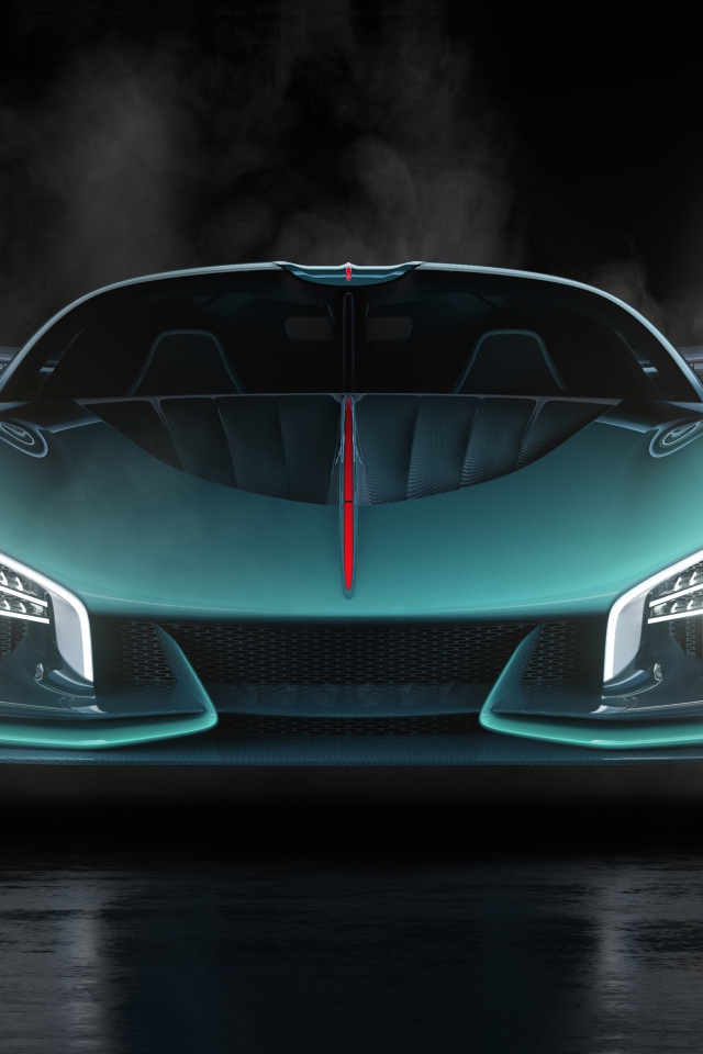 Голубой автомобиль Hongqi S9 2020 года в дыму