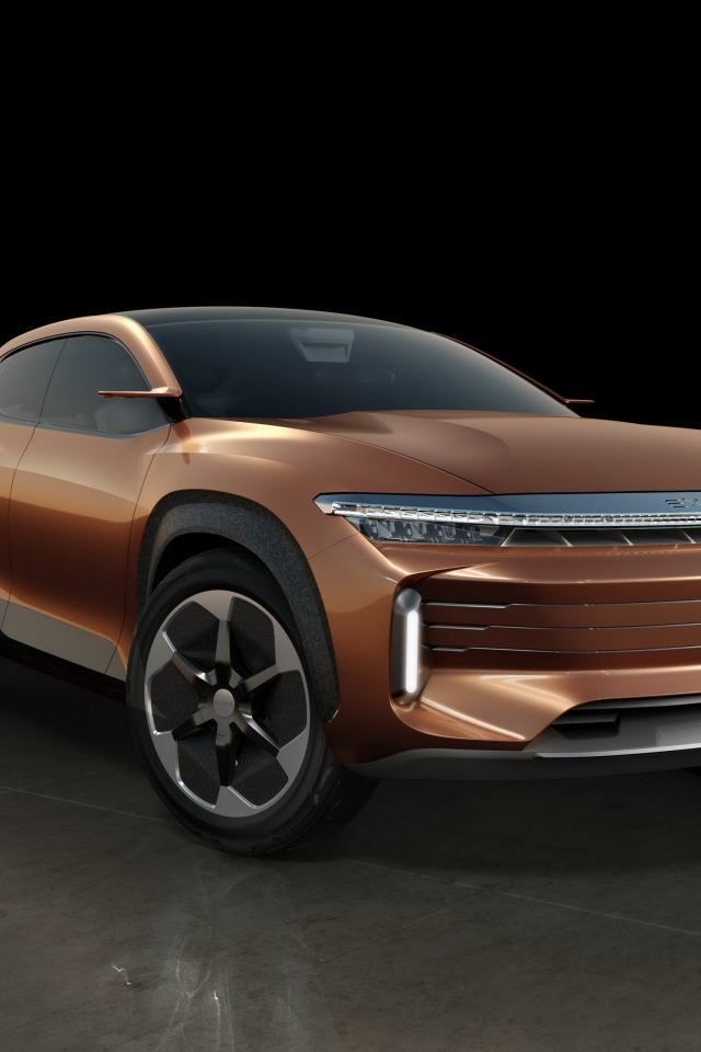 Коричневый внедорожник Exeed LX, 2019 года на черном фоне