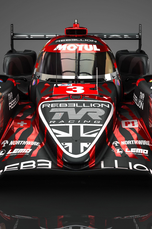 Гоночный автомобиль Rebellion R13 на сером фоне вид спереди