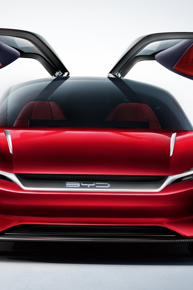 Красный автомобиль BYD E-SEED GT 2019 года с открытыми дверями