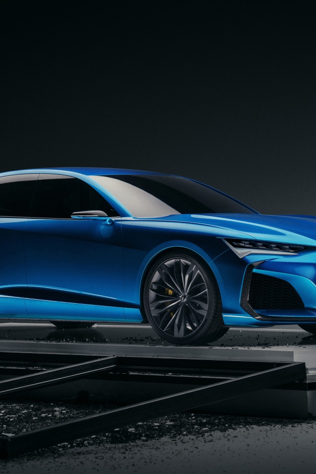Синий новый автомобиль Acura Type S Concept 2019 года на сером фоне