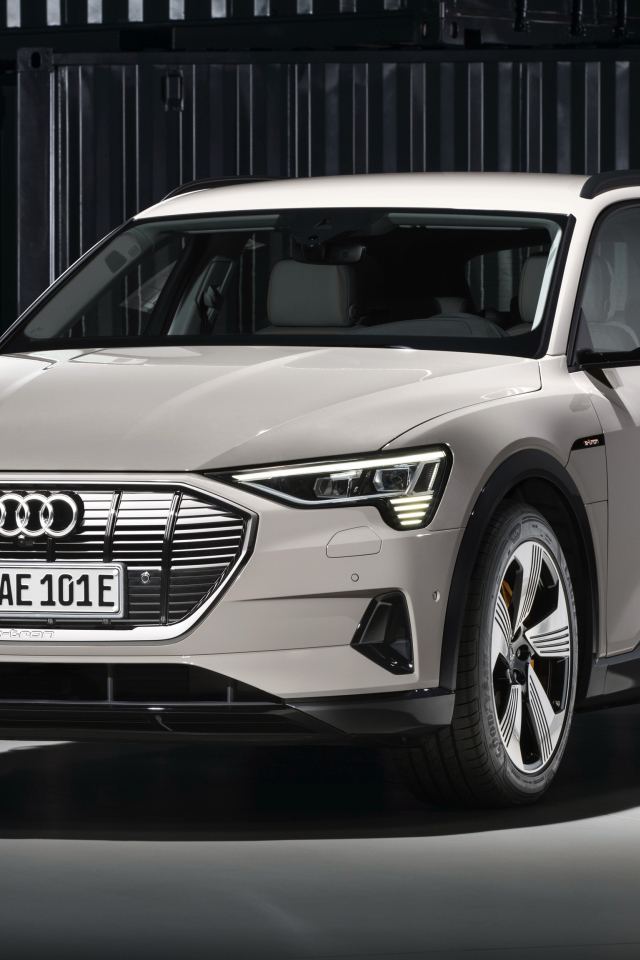 Серебристый Audi E-Tron 2019 года в гараже 
