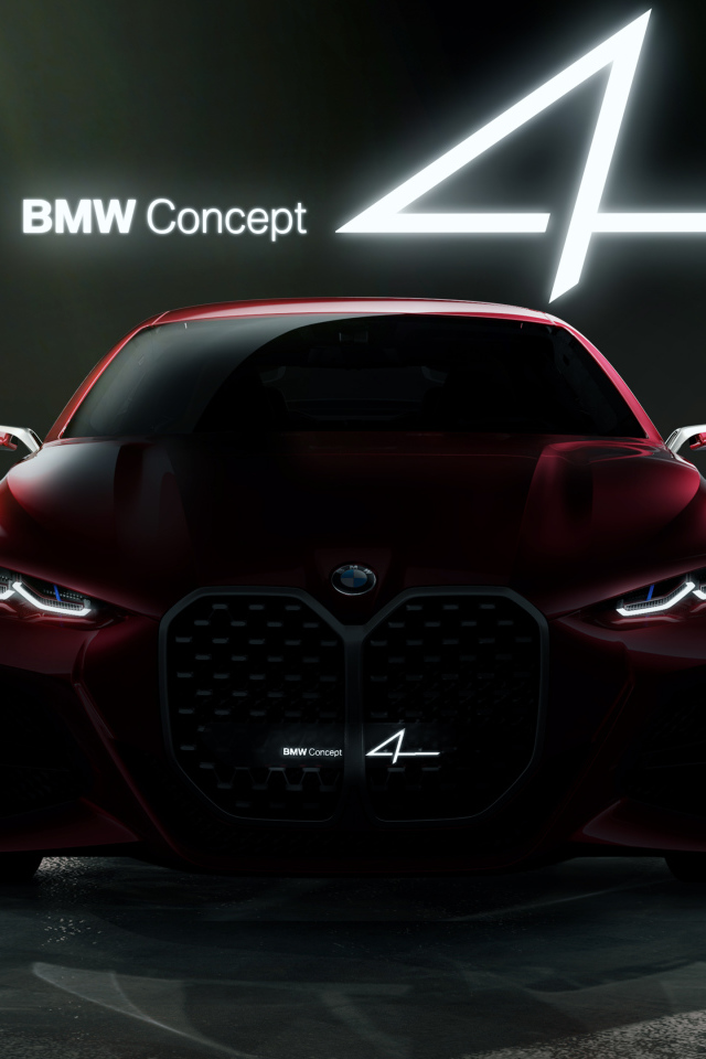 Красный автомобиль BMW Concept 4 2019 года на черном фоне