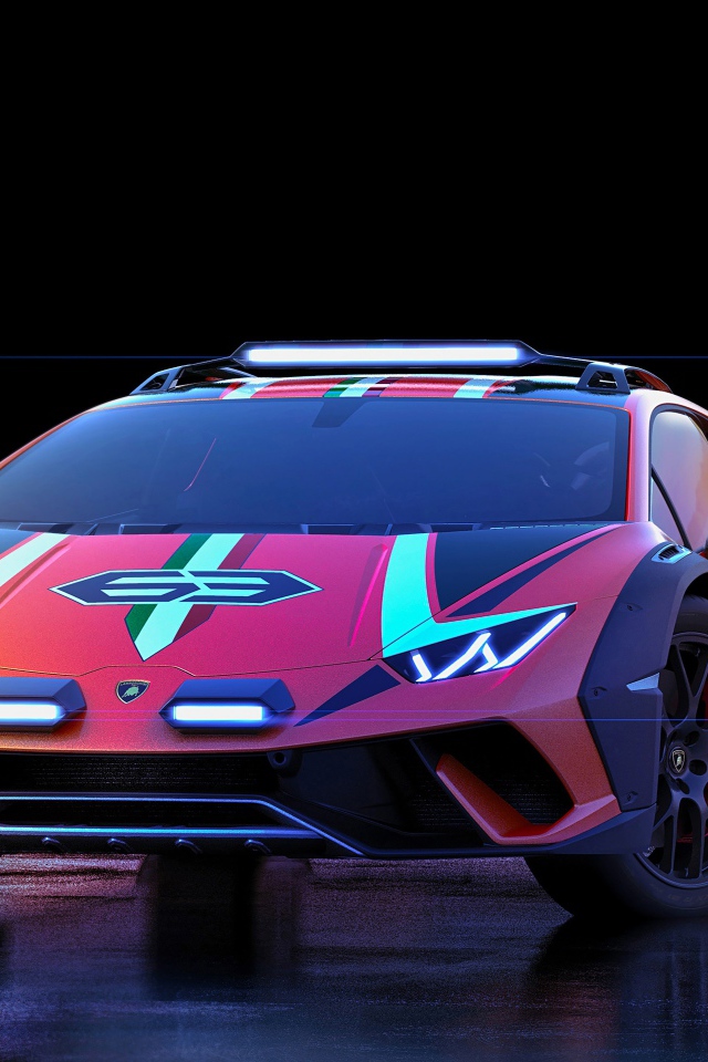 Гоночный автомобиль Lamborghini Huracan,  2019 года на мокром асфальте