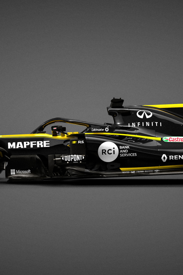 Гоночный автомобиль Renault R.S.19 2019 года на сером фоне