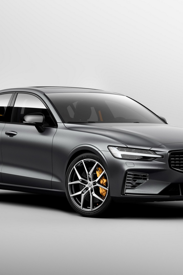 Silver car Volvo S60, 2018 year on a gray background