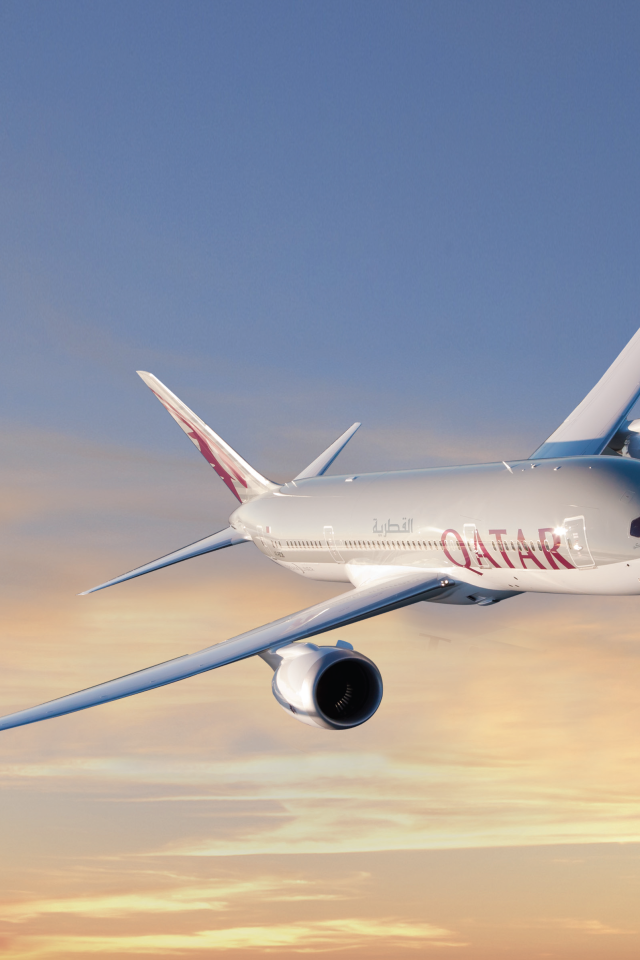 Боинг авиакомпании Qatar в небе