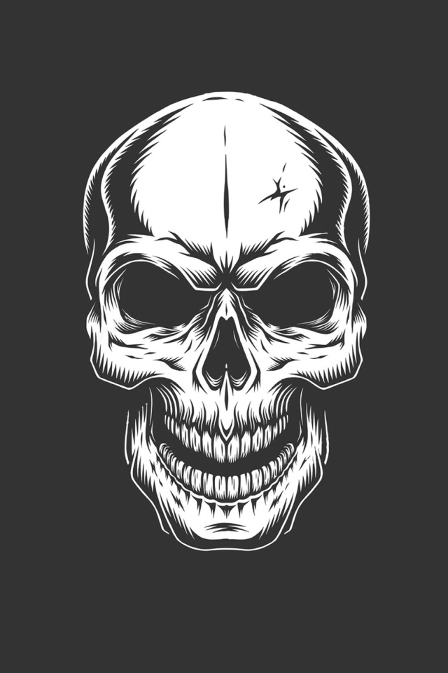 Белый нарисованный череп на сером фоне 