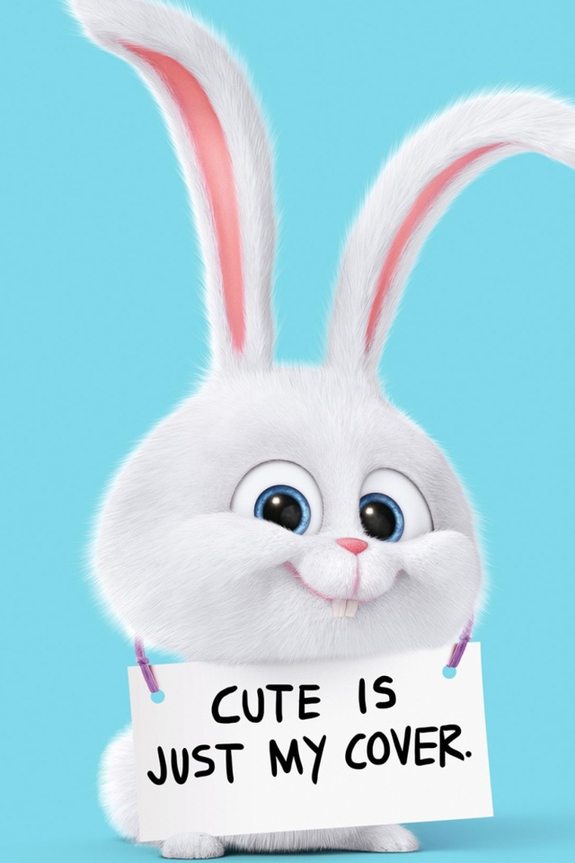 Кролик из мультфильма Тайная жизнь домашних животных 2 на голубом фоне