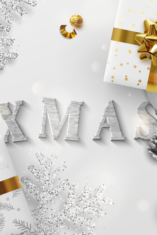 Два подарка и снежинки на Рождество 