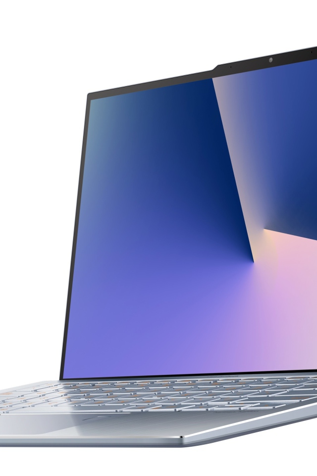 Ультратонкий безрамочный ноутбук ASUS Zenbook S13 на белом фоне, CES 2019