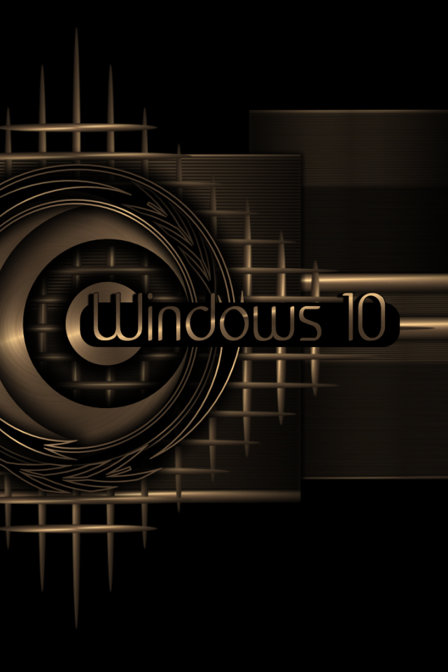 Golden Windows 10 logo on a black background