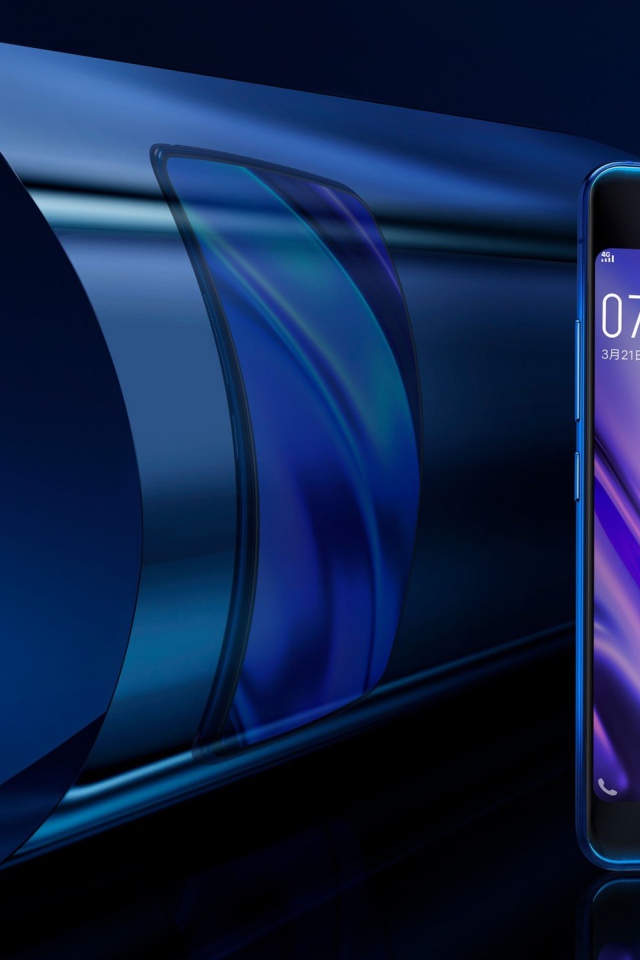 Новый красивый тонкий смартфон Vivo NEX Dual Display Edition на синем фоне