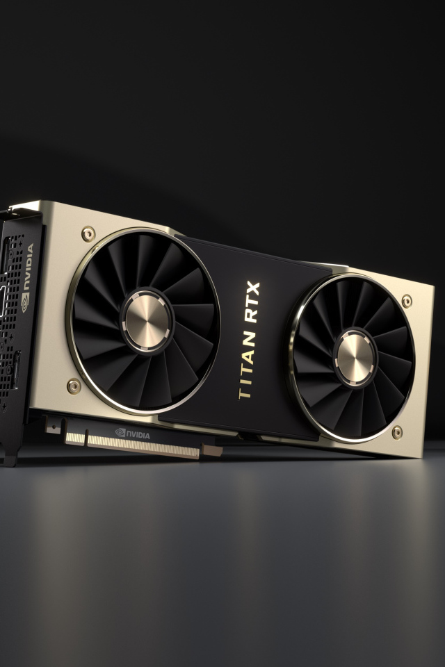 Мощная видеокарта Nvidia Titan RTX на сером фоне