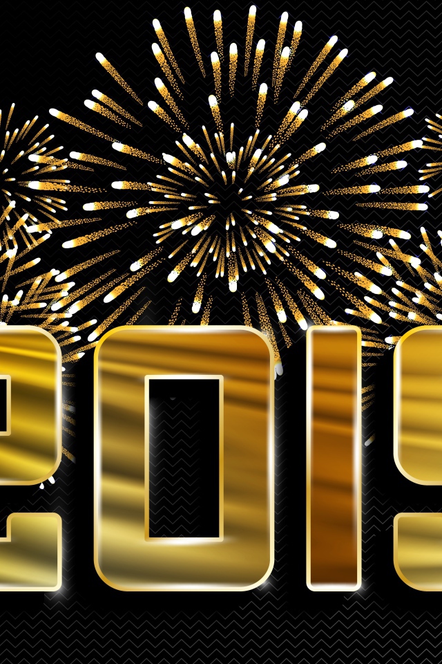 Блестящие цифры 2019 на черном фоне на с салютом