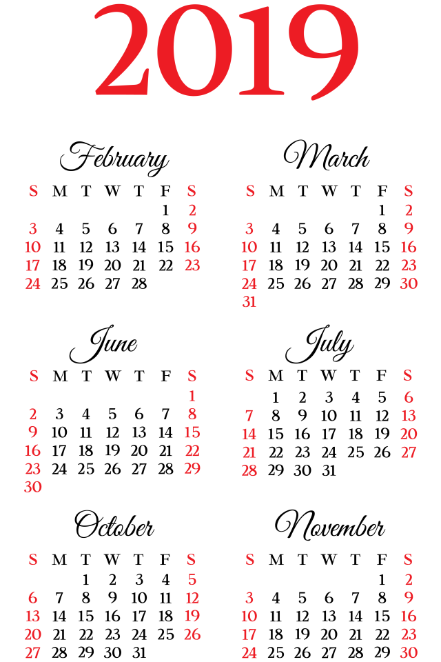 Календарь на 2019 года на белом фоне