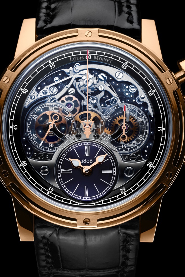 Дорогие мужские часы Louis Moinet  на черном фоне