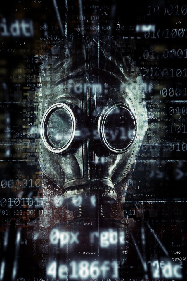 Газовая маска с на фоне числового кода