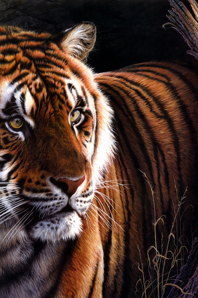 Нарисованный тигр у дерева