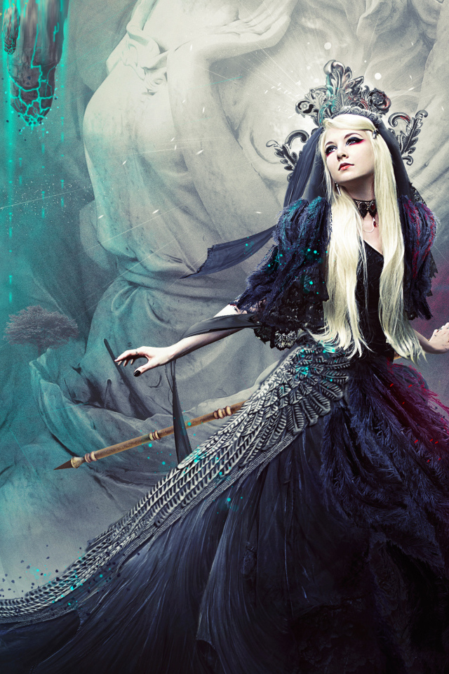 Девушка фантастический ангел в красивом черном платье 