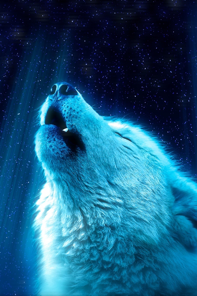Фантастический белый волк воет на луну
