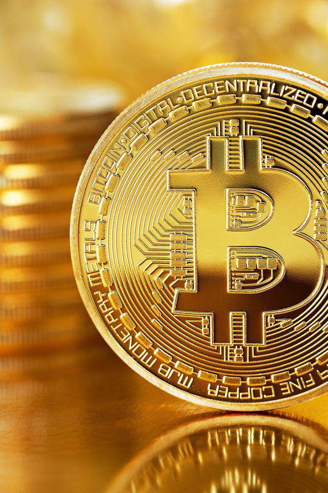 Golden Bitcoin Coin Close Up