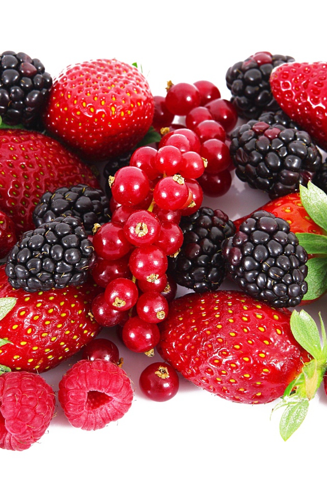Свежие спелые ягоды клубники, черники, смородины и малины на белом фоне