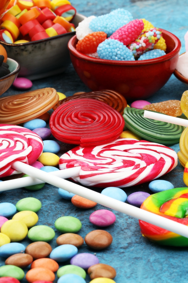 Multi-colored sweets on the table.