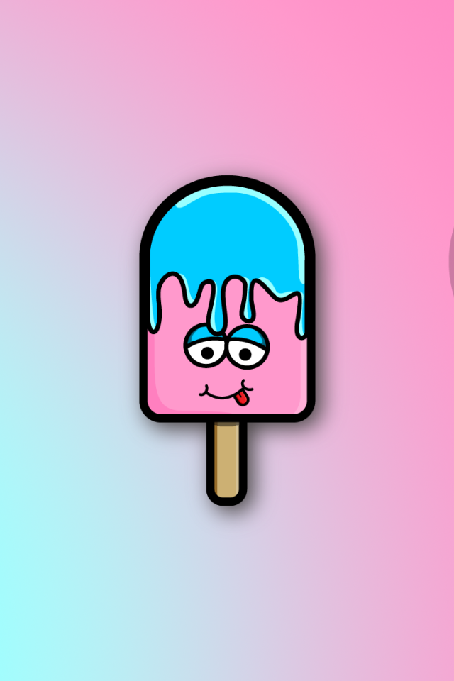 Ice cream on a stick with his tongue hanging out on a pink background