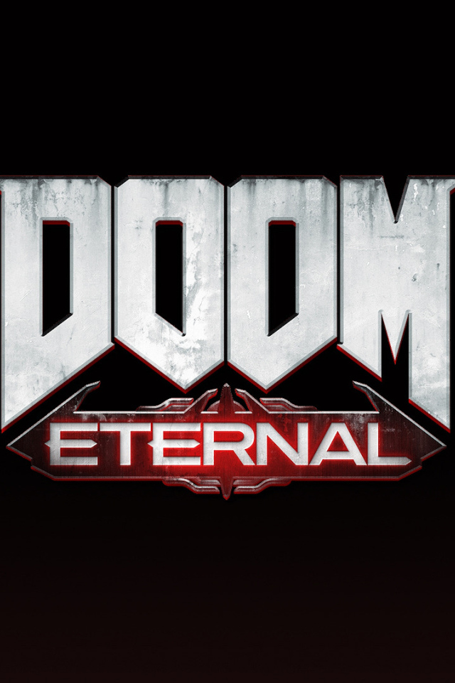 Логотип новой компьютерной игры DOOM Eternal на черном фоне