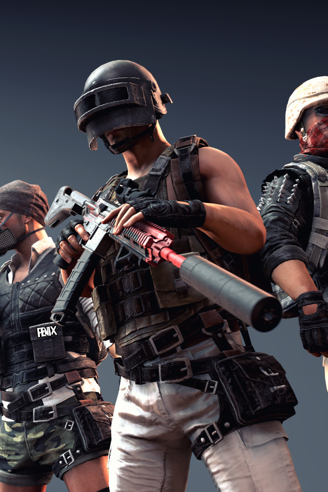 Персонажи компьютерной игры  PUBG на сером фоне