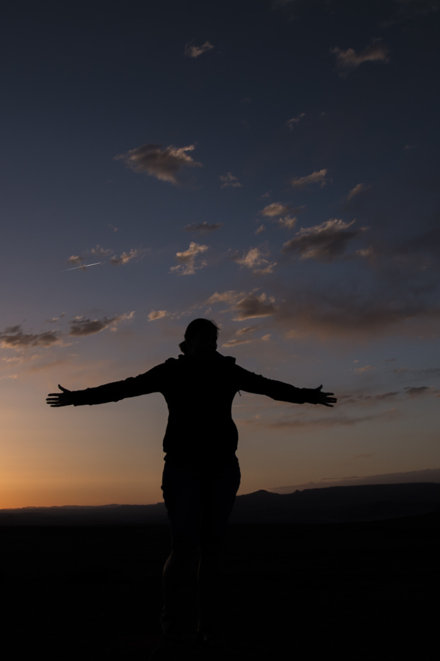 Силуэт девушки на фоне неба на закате