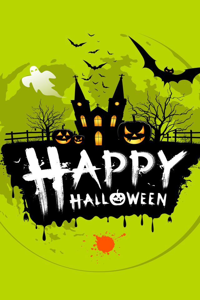 Большая луна с надписью Счастливого Хэллоуина 