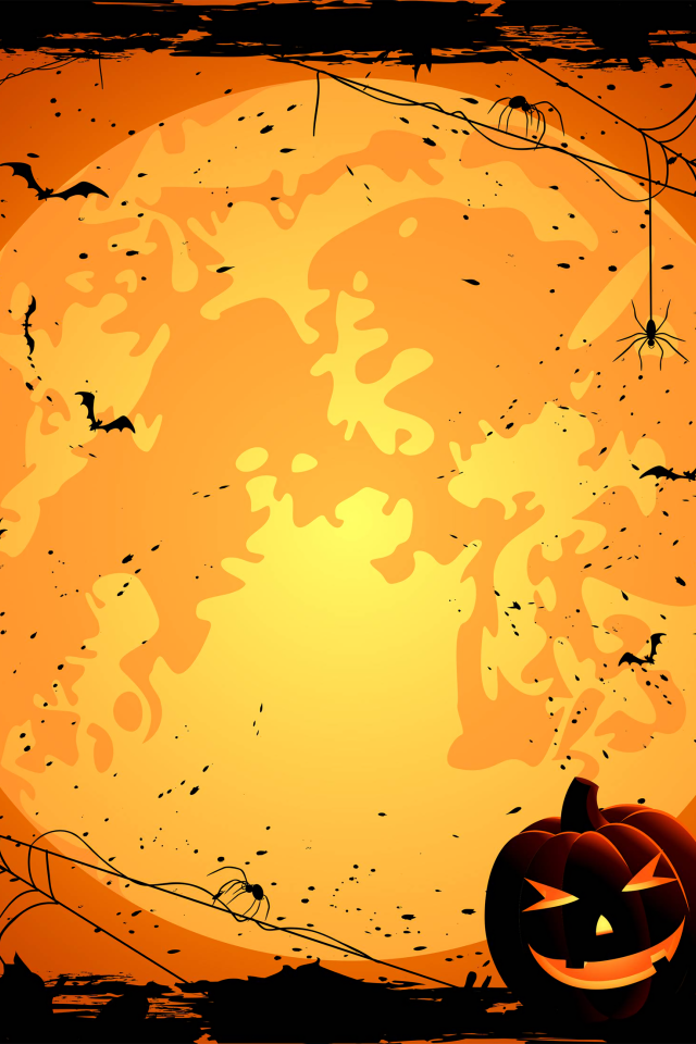 Большая желтая луна с паутиной и тыквами фон на Хэллоуин 