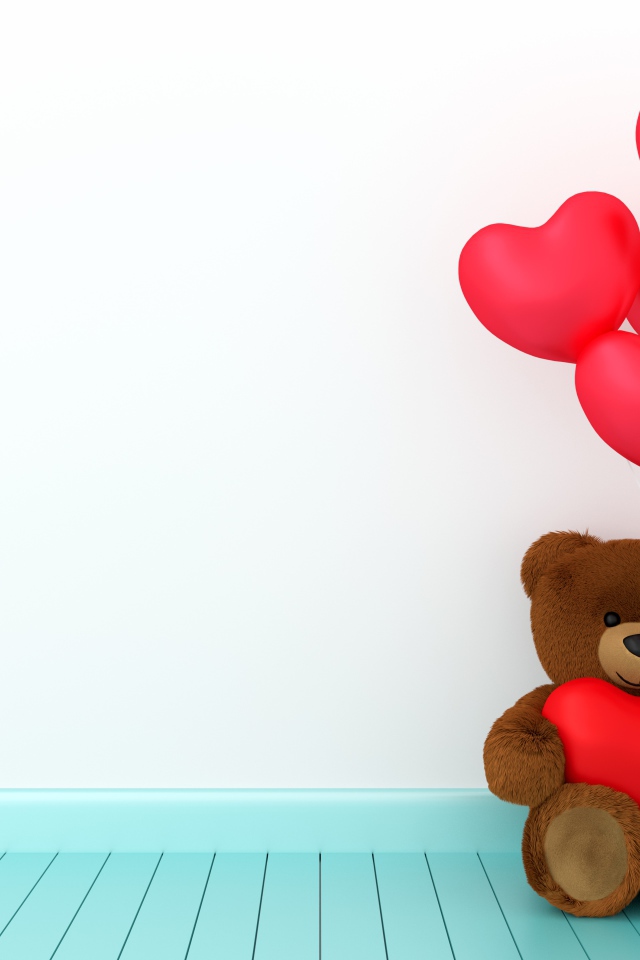 Плюшевый медведь с воздушными шарами в форме сердца