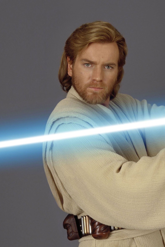 Персонаж Оби-Ван Кеноби с лазерным мечом фильм Звёздные войны: Эпизод II Атака клонов