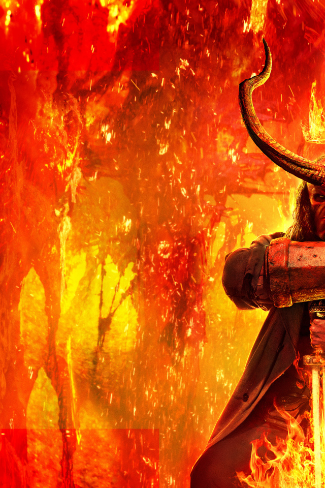Главный герой фильма Хеллбой 2 на фоне раскаленной лавы