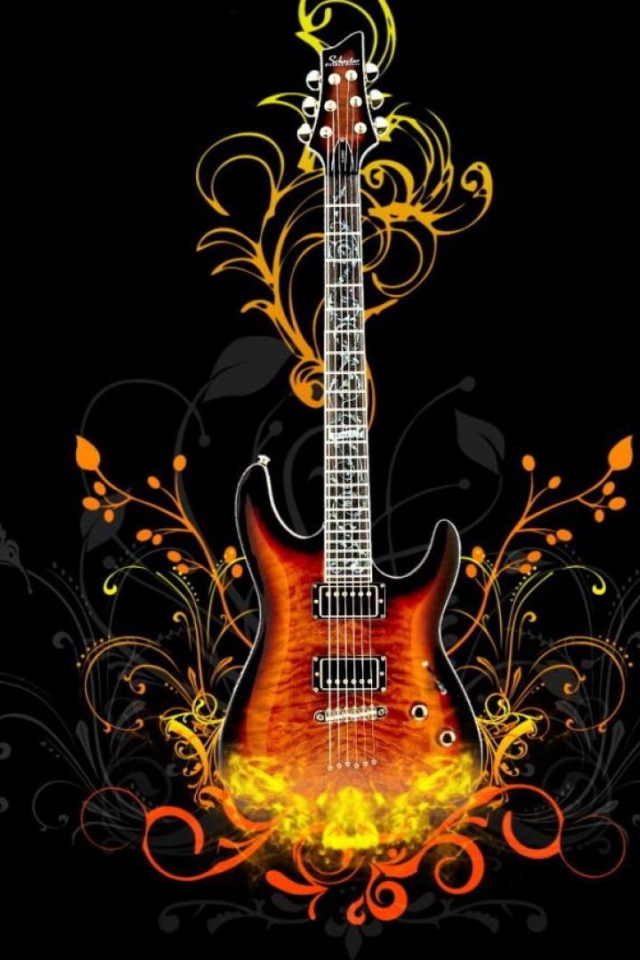 Гитара с рисунком на черном фоне