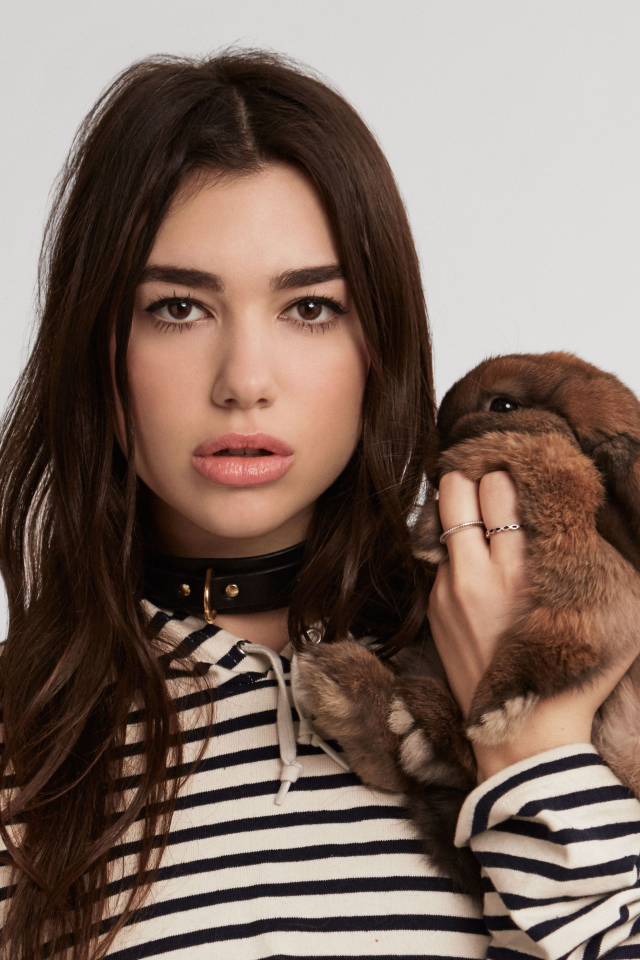 Певица Дуа Липа с декоративным кроликом в руках