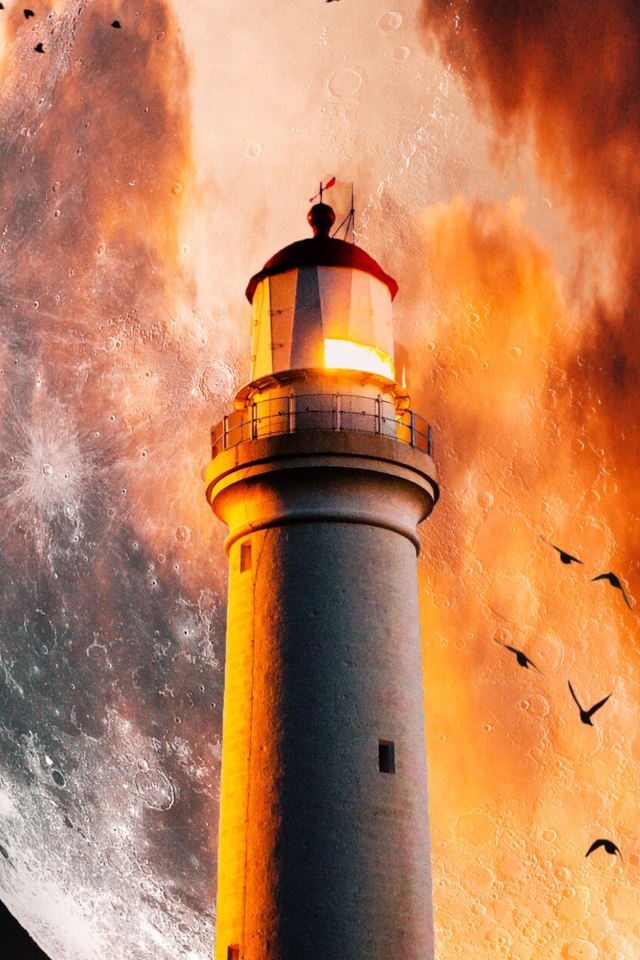 Маяк на фоне огромной луны