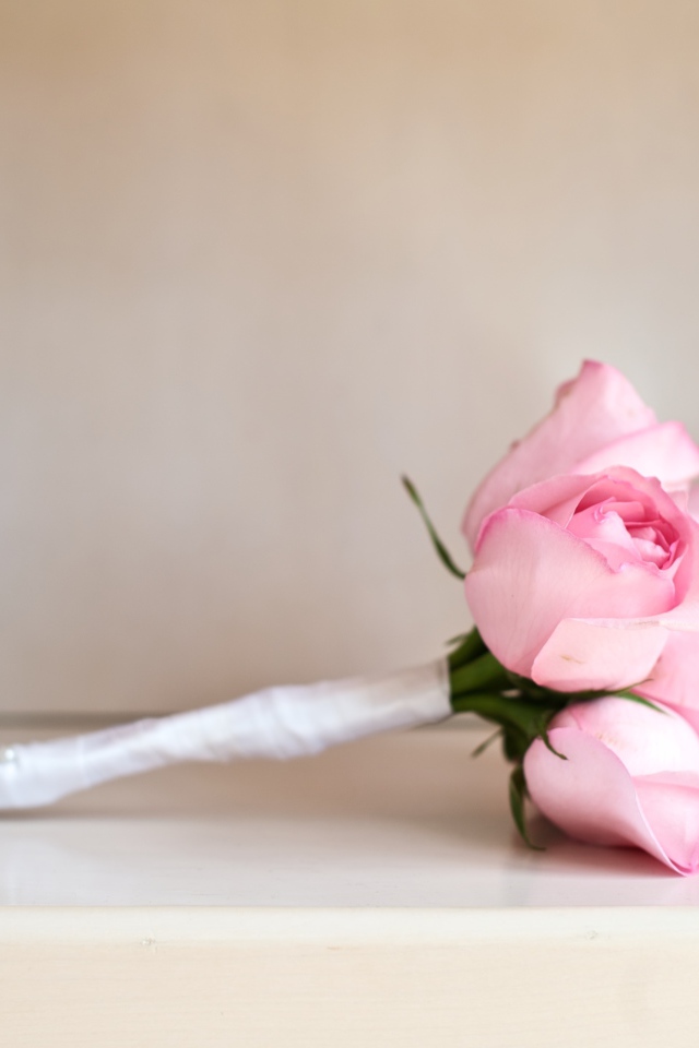 Букет розовых роз лежит на полке с книгами