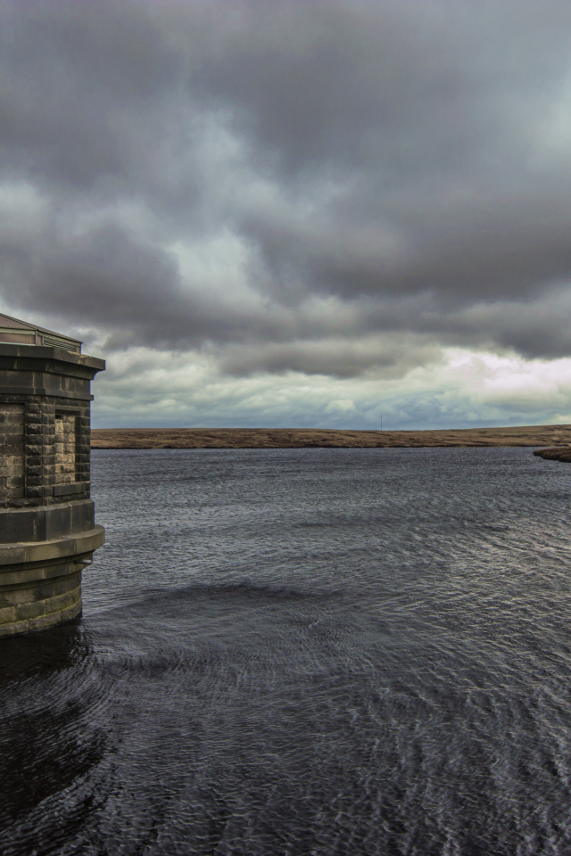 Башня в озере под пасмурным небом